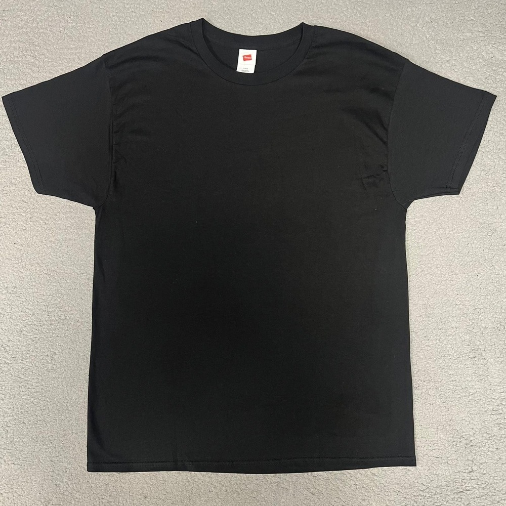 VTG Hanes T Shirt Men's Size L Black Plain Blank Crew Neck Made In Haiti Tee Y2K